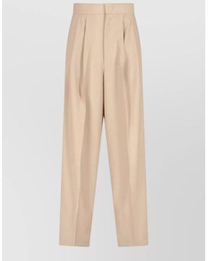 Sa Su Phi High Waistband Pleated Wide Leg Trousers - Natural