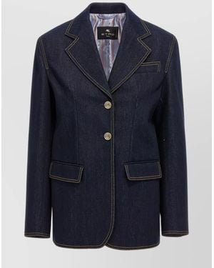 Etro Denim Single-Breasted Blazer - Blue