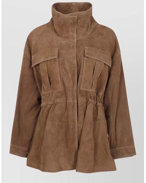 Rohe Suede Jacket High Collar Elastic Waist - Brown