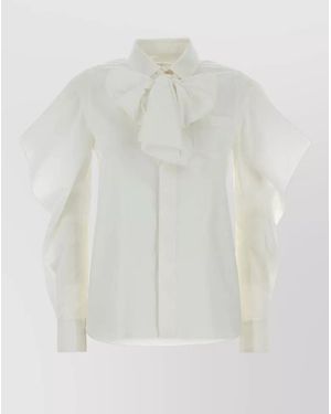 Sacai Poplin Shirt Bow Detail Ruffled Sleeves - White