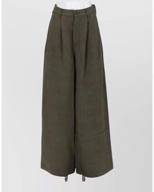 Uma Wang Paella Wide Leg Pleated Pants Belt Loops - Green