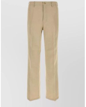 Prada Linen Straight Leg Pants Belt Loops - Natural