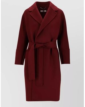 Max Mara Long Coat Belted Waist Notched Lapels - Red