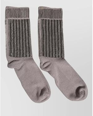 Dolce & Gabbana Sequin Knit Mid Calf Socks - Gray