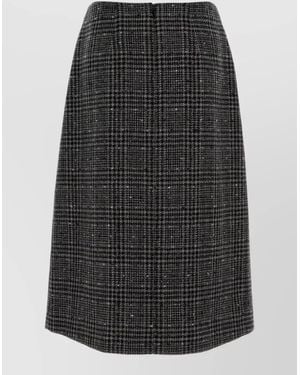 Fendi Tweed Skirt Embroidered Knee Length High Waist - Black