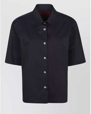 Thelatest Ben Cotton Shirt Collared Neck Jewel Buttons - Blue