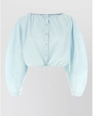 ROTATE BIRGER CHRISTENSEN Long Sleeve Crop Top Elastic Hem Tie - Blue