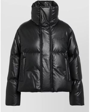 MM6 by Maison Margiela High Collar Quilted Jacket Front Pockets - Black