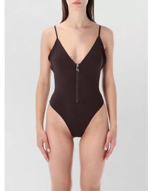 The Attico Deep V Neck Swimsuit Front Zipper - Black