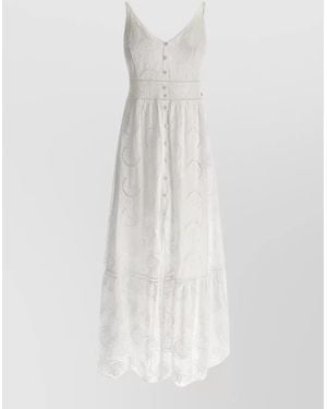 Guess Dress Tiered Skirt V Neckline Sleeveless - White