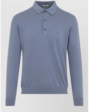 Etro Knitted Long Sleeve Cotton Polo Shirt - Blue