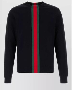 Gucci Crew Neck Cotton Jumper Striped Design - Blue