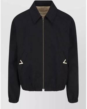 Valentino Collared Jacket Elasticated Cuffs Side Pockets - Black