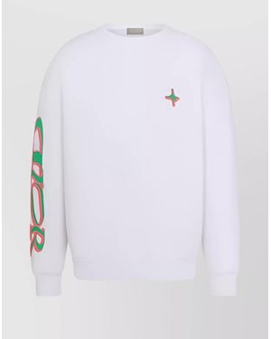 Dior Crew Neck Graphic Print Long Sleeves Sweater - White