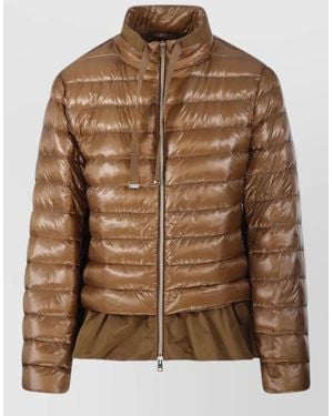 Herno Down Jacket Peplum Hem High Collar - Brown