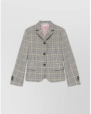 Thom Browne Checked Single Breasted Wool Coat - White