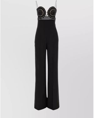 Stella McCartney Broderie Anglaise Bustier Wide Leg Jumpsuit - Black