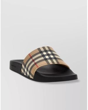 Burberry Patterned Strap Slide Sandals - Black