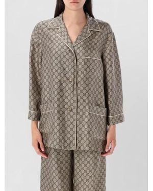 Gucci Gg Supreme Silk Long Sleeve Pajama Top - Gray
