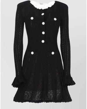 Self-Portrait Cotton Long-Sleeve Crochet Mini Dress - Black