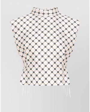 Lanvin Silk Cropped Sleeveless Floral-Print Top - White