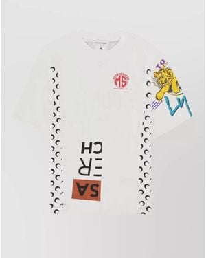 Marine Serre Crew Neck Graphic Print Short Sleeve Shirt - White