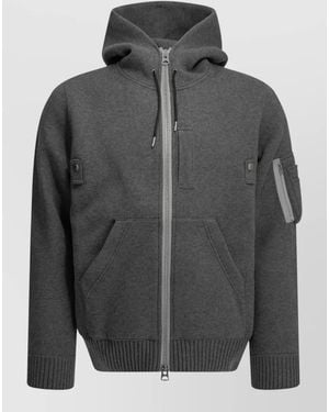 Sacai Hooded Zip Sweatshirt Regular Fit Pockets - Grey
