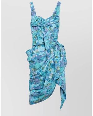 Chloé Sleeveless Dress Bow Detail Floral Draped - Blue