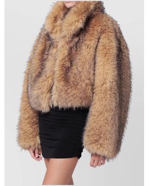 ROTATE BIRGER CHRISTENSEN Cropped Faux Fur Coat With High Collar - Brown