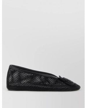 Ganni Jenny Mesh Ballet Flats Round Toe Florals - Black