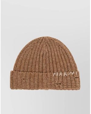 Marni Fold-Over Knitted Ribbed Hats - Brown