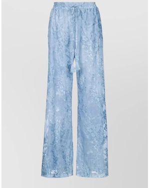 ERMANNO FIRENZE Wide Leg Sheer Trousers Elastic Waistband - Blue