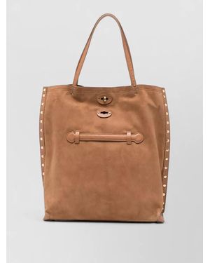 Zanellato Leather Studded Tote Bag - Brown