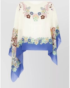 Etro Silk Blouse With Floral Pattern And Sheer Design - Blue