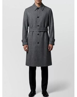 Lardini Virgin Wool Checked Single-Breasted Belted Coat - Grey