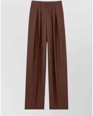 Saint Laurent Tailored High Waist Wide Leg Pants - Brown