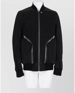 Rick Owens Coat Ribbed Cuffs Hem Stand Collar Pockets - Black