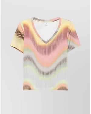 Paul Smith Abstract Pattern V-Neck Top Ribbed Texture - Pink
