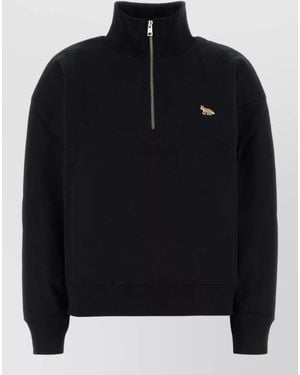 Maison Kitsuné Cotton Sweatshirt High Collar Long Sleeves - Black