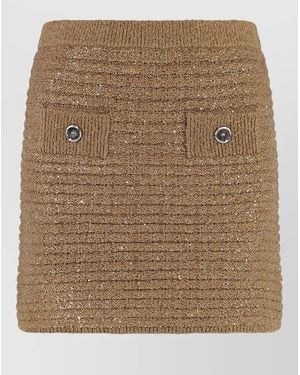Pinko Miletto High Waist Knit Mini Skirt - Natural