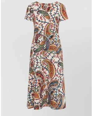 Etro Printed Short-Sleeve Midi Dress - White