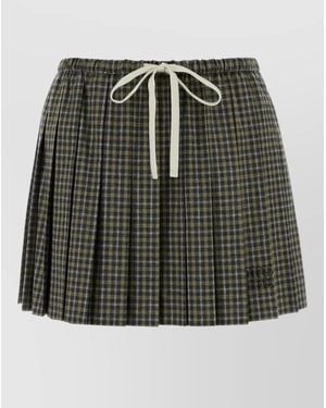 Miu Miu Embroidered Flannel Skirt Check Pattern - Black