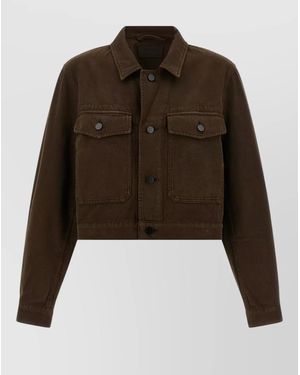 Lemaire Cropped Jacket Long Sleeves Chest Pockets - Brown