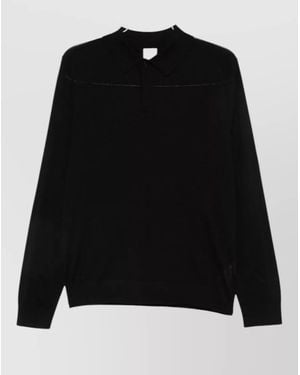 Paul Smith Wool Knit Polo Long Sleeve Sweater - Black