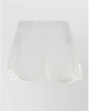 Versace Poplin Shorts Sheer Detailing Lace Trim - White