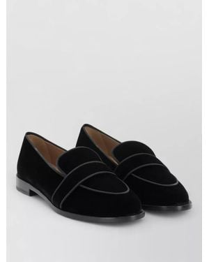 Aquazzura Round Toe Velvet Loafers Piped Trim - Black