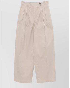 Emporio Armani Cotton Pleated Wide-Leg Trousers - Natural