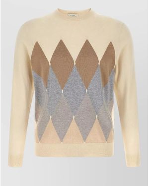 Ballantyne Argyle Crew Neck Sweater Long Sleeves - Gray