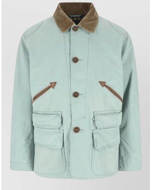 Polo Ralph Lauren Corduroy Collar Coat Button Cuff Patch Pockets - Green
