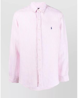 Ralph Lauren Logo Striped Linen Shirt - Pink